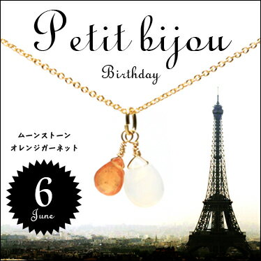 【6月の誕生石】Petit Bijou Birthday ネックレス(プチビジュバースデー)【ムーンストーン×オレンジガーネット】(メール便OK)