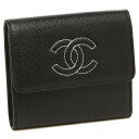 シャネル 三つ折り財布 レディース CHANEL A84072 Y25378 94305 ブラック ゴールド