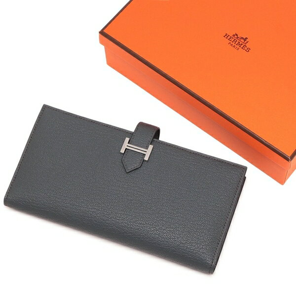 エルメス 長財布 ベアンスフレ シェーヴルミゾール K刻印 カーボン シルバー金具 メンズ レディース HERMES H039078CK 3T グレー