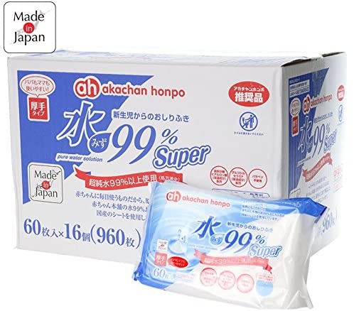 水99%Super 厚手<strong>おしりふき</strong> 60枚×16パック 赤ちゃんお尻拭き 水99 厚め <strong>おしりふき</strong> 水99% ウェットティッシュ 水 99 新生児 ベビー お尻拭き 厚手 まとめ買い 箱 おしり拭き 赤ちゃん お尻ふき <strong>おしりふき</strong> <strong>アカチャンホンポ</strong> 99 赤ちゃん本舗