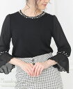 トップス レディース きれいめ 春夏 【ゆうメール便送料無料】 七分袖 ビジュー パール シフォン ガーリー シンプル おしゃれ かわいい 大人 カットソー ブラウス (シフォン袖パール&ビジュー七分袖トップス)
