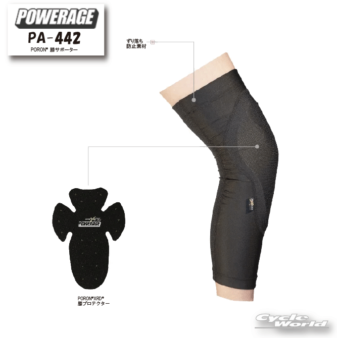 ☆正規品【POWERAGE】PA-442　PORON? 膝サポーター　ニー　ひざ　伸縮性　吸水速乾　UV カット　<strong>インナープロテクター</strong>　プロテクト　ライディング　ツーリング　<strong>パワーエイジ</strong>【バイク用品】