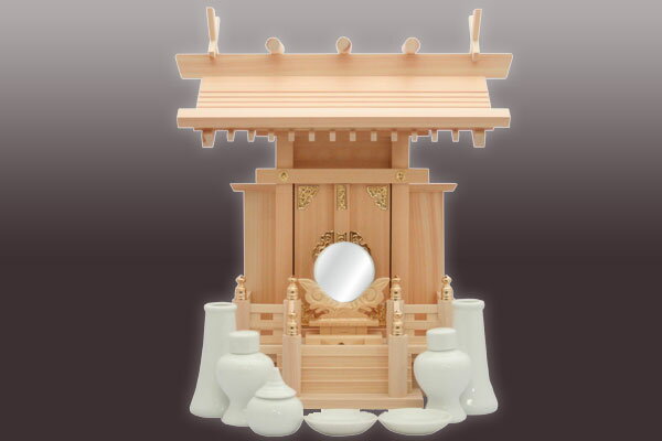 ■高級神棚/国産品■神棚セット【送料無料/レビューで5%OFF】木曽桧「中神明」[神具一式付き]【一社お宮】