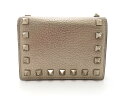 VALENTINO ヴァレンティノ ロックスタッズ コンパクトウォレット ミニ財布 カーフ ゴールド RW2P0P39【473】 【中古】【大黒屋】