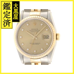 S番1993年頃 ROLEX <strong>ロレックス</strong> 腕時計 デイトジャスト36 <strong>16233</strong>G シャンパン10Pダイヤモンド文字盤 K18イエローゴールド/ステンレス ジュビリー 自動巻き【472】SJ 【中古】【大黒屋】