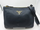 PRADA プラダ バッグ ショルダーバッグ カーフ ネイビー/GP金具 【432】【中古】【大黒屋】
