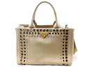 PRADA プラダ ショルダーバッグ ミニカナパ スタッズ キャンバス CORDA(ベージュ)【430】【中古】【大黒屋】