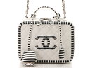 CHANEL シャネル バッグ バニティバッグ チェーンショルダーバニティケース ホワイト ブラック シルバー金具 キャビアスキン A93343 【432】【中古】【大黒屋】