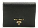 【送料無料】PRADA プラダ 二つ折財布 ミニ財布 サフィアーノ ブラック ゴールド金具 1MV204【434】【中古】【大黒屋】