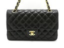 CHANEL マトラッセWフラップチェーンショルダー ショルダーバッグ ブラック GP×ラムスキン【430】【中古】【大黒屋】