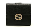 【送料無料】GUCCI グッチ Wホック財布 二つ折り財布 インターロッキングG コンパクトウォレット ブラック シルバー金具 レザー【434】【中古】【大黒屋】