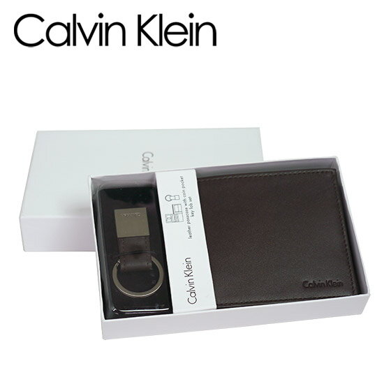 カルバンクライン Calvin Klein 79349 2つ折財布 小銭入れ付＆キーリング 2点セット ブラウン【北海道・沖縄は別途540円加算】【楽ギフ_包装】【楽ギフ_のし宛書】