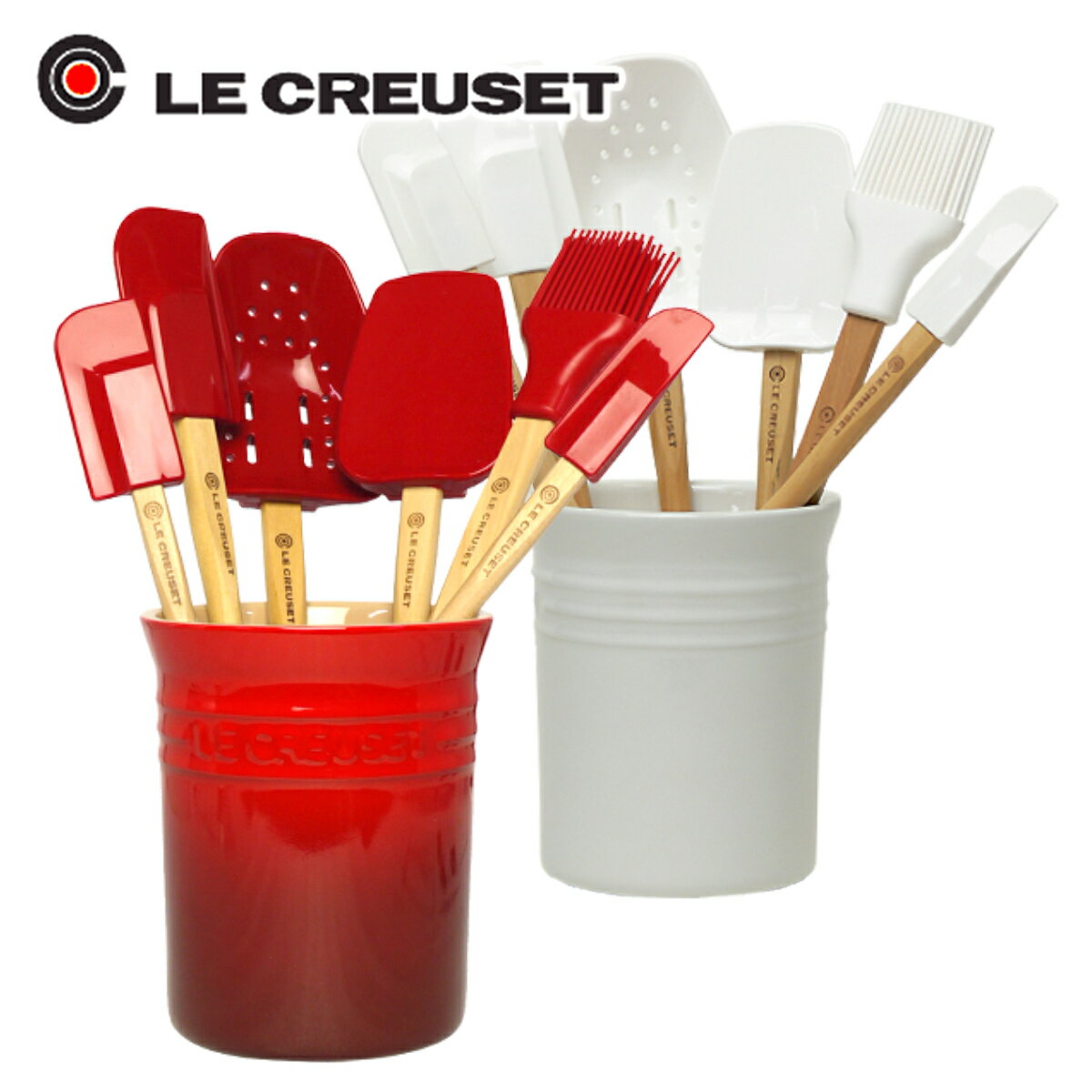 ルクルーゼ （ル・クルーゼ） ストーンウェア スパチュラ 7PCセット レッド・ホワイト Le Creuset[北海道・沖縄は別途540円かかります]【楽ギフ_包装】【楽ギフ_のし宛書】