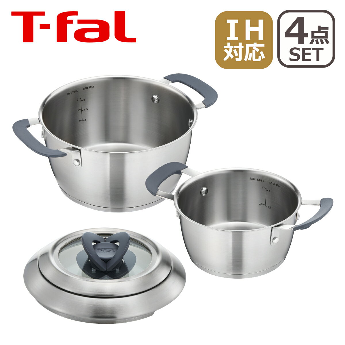 T-fal（ティファール）【IH対応】ステンレス製 シチューパン（両手鍋）＆ガラス蓋セット…...:daily-3:10321815