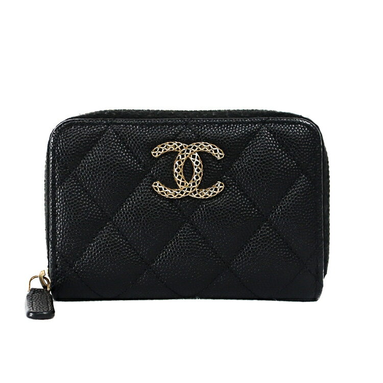 【美品】CHANEL マトラッセ ジップコインケース レディース財布 ウォレット カードケース AP3186 キャビアスキン ブラック ピンク 5500379m 【中古】