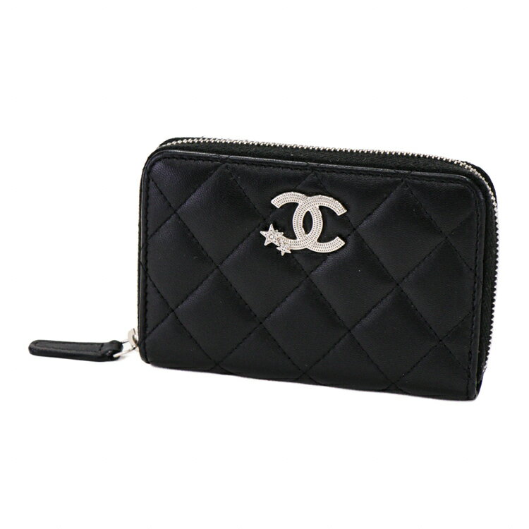【美品】CHANEL マトラッセ ココマーク スター レディースコインケース 小銭入れ コインパース AP3728 ラムスキン レザー ブラック ブランド小物 5442880MT【中古】
