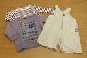 ファミリア ベベ ミキハウス トレーナー 長袖 Tシャツ オーバーオール 3点セット 男の子 子供服 ベビー ベージュ ブランド古着 【中古】