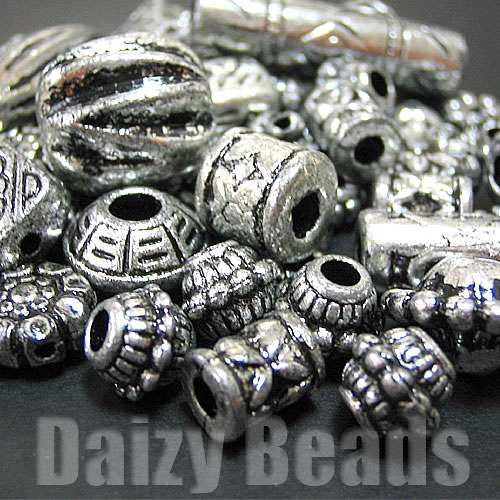 【アクリルビーズ】 シルバーデザインミックス 約3-19mm (約10g)...:daizybeads:10001409