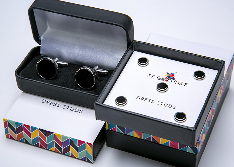 ★イギリス U.K SOPHOS フォーマル カフスボタンフォーマル　Shiny Rhodium Black Insert 2349N　黒シルバーとスタッドセット