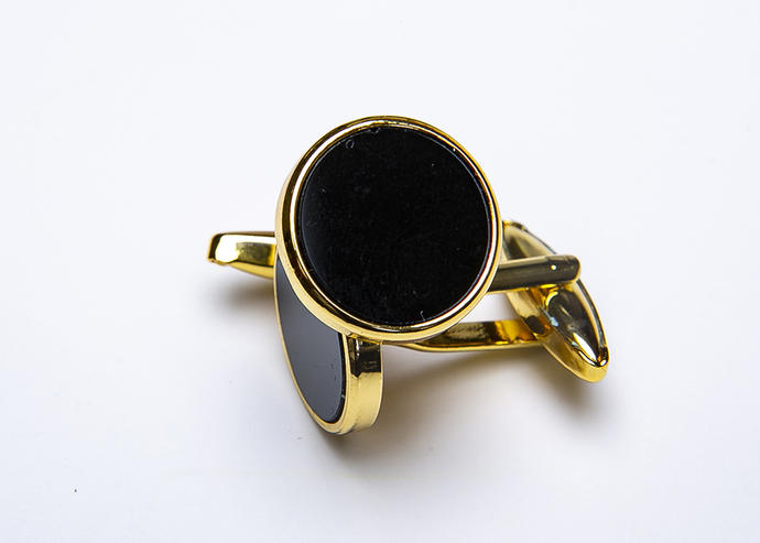 【楽ギフ_包装】★イギリス U.K SOPHOS フォーマル カフスボタンフォーマル　Shiny Gilt Round Black Insert 2349Q　CERIMONIA 黒ゴールド