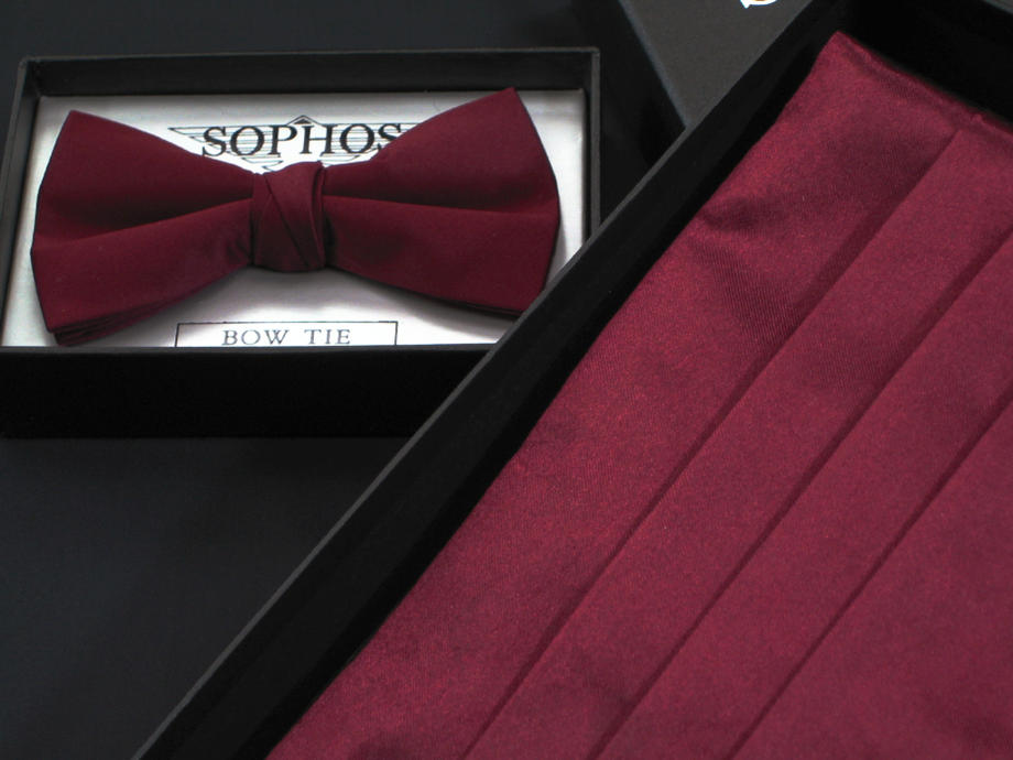 ★イギリス U.K SOPHOS フォーマルアクセサリー　カマーバンドと蝶ネクタイセット ワインな赤
