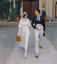 ミモレ丈高めのウエストレトロクラシカル上品刺繍デザインハイネックウェディングドレス二次会結婚式海外挙式前撮りドレス