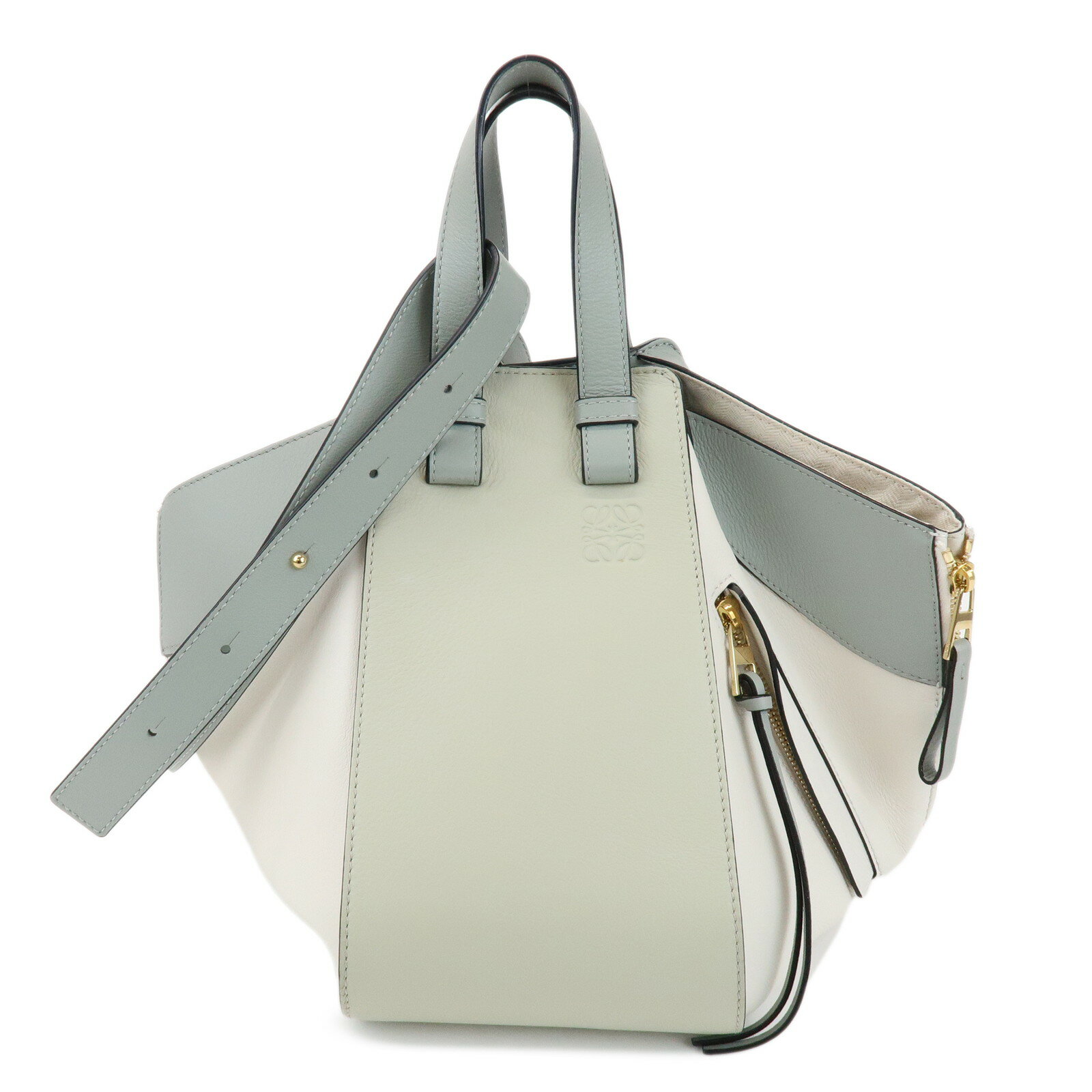 LOEWE ロエベ アナグラム ハンモック スモール ショルダーバッグ クロスボディバッグ アイボリー ライトグリーン ライトブルー【中古】【美品】【送料無料】【返品可】