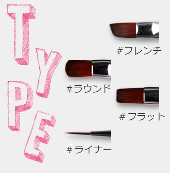 ジェルネイル用ブラシ筆【メール便送料無料】4種の筆先ネイル用ブラシフレンチフラットライナーオーバルジェル