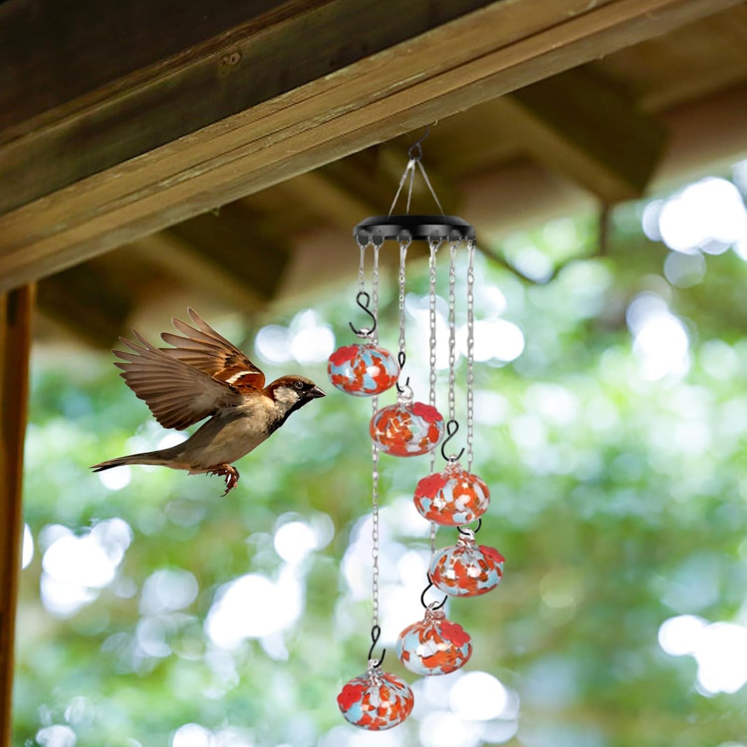 風鈴ハチドリの餌箱 | ハンギングハチドリフィーダー | ハチドリ用フィーダー 屋外吊り下げアリ ハチ防止 | 魅力的な風鈴屋外庭の鳥の餌箱
