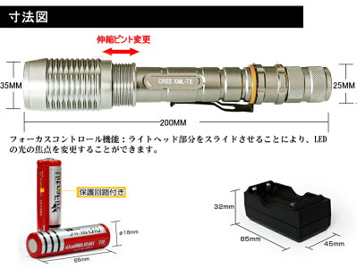 全品ポイント最大10倍送料無料CREE社XMLT6LED懐中電灯1800ルーメン充電式超強力LEDライト/LEDサーチライト/防災グッズ/点滅/前照灯登山/生活防水点灯5パターンZOOM