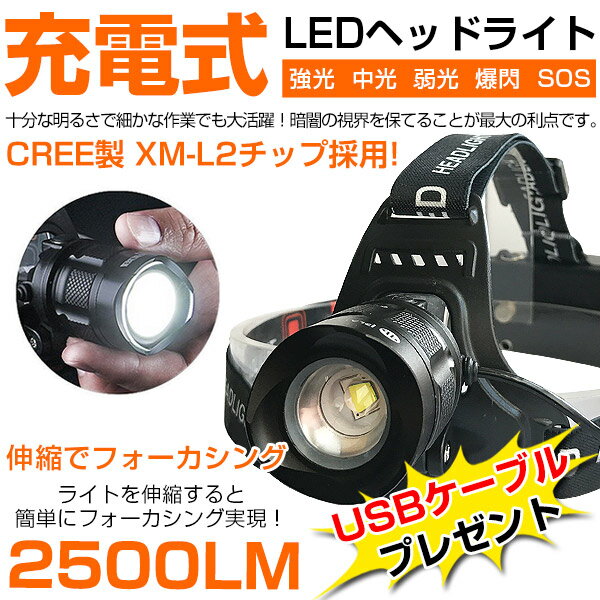 全品ポイント5倍!【即納】2500ルーメン ヘッドライト LED ズーム式 懐中電灯 軽量…...:deguchi-shoji:10039107