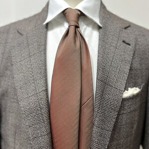 HOLLAND&SHERRY生地 Atto Vannucci (アットヴァンヌッチ) ネクタイ ベージュ×レッド シャドーヘリンボーン セッテピエゲ ソラーロ ホーランド＆シェリー 25AW