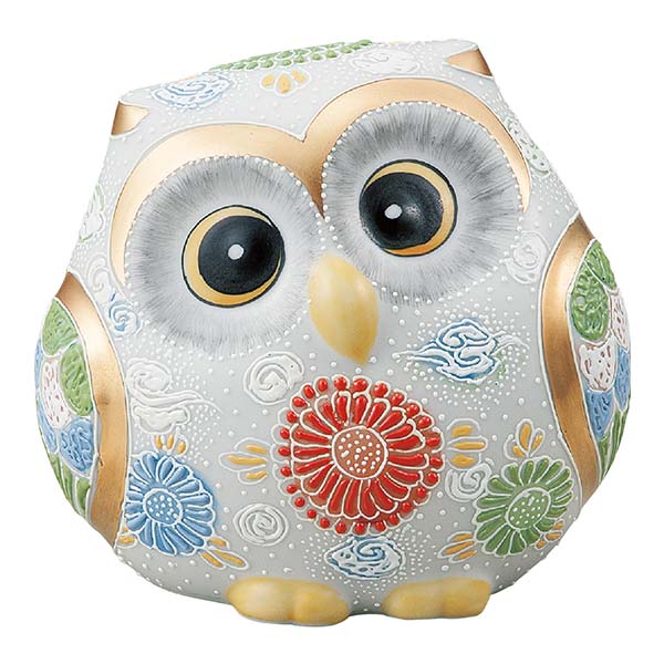 【九谷焼】 幸福ふくろう 白盛 4号( ふくろう 定年 退職祝い 昇進 陶器 フクロウ 置物 玄関 風水 小物 インテリア 結婚 出産 内祝い 引き出物 金婚式 プレゼント お祝い お返し 2016 両親 父 母 男性 女性 )