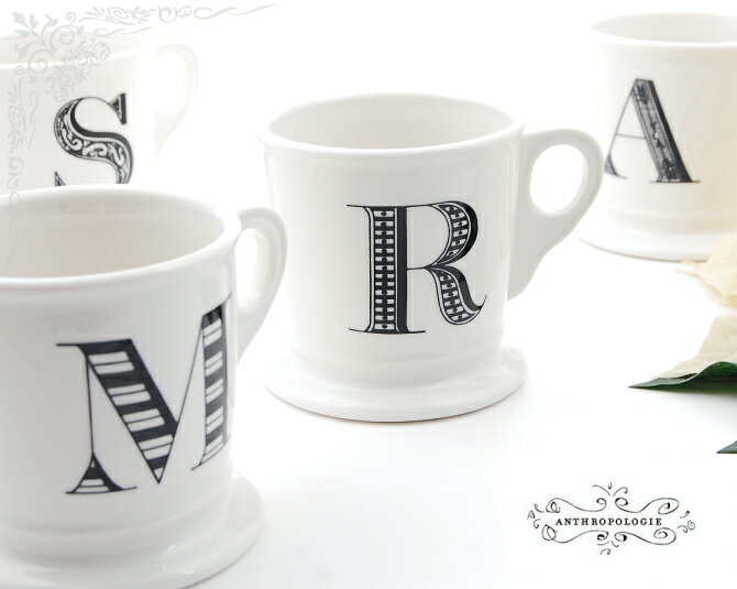 ANTHROPOLOGIEアンソロポロジーMonogrammed Mugイニシャルマグカップ梨花さん風間ゆみえさん愛用。iittala、MARIMEKKOCath　Kidstonのマグと共に大人気！