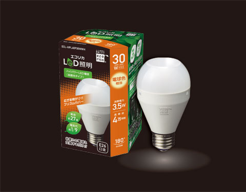 ecorica エコリカ LED 電球タイプ 拡散光タイプ（調光非対応）!!エコリカ型番【ECL-HPL40P30WWH】 光源色【電球色相当】口金【E26】【desir de vivre】