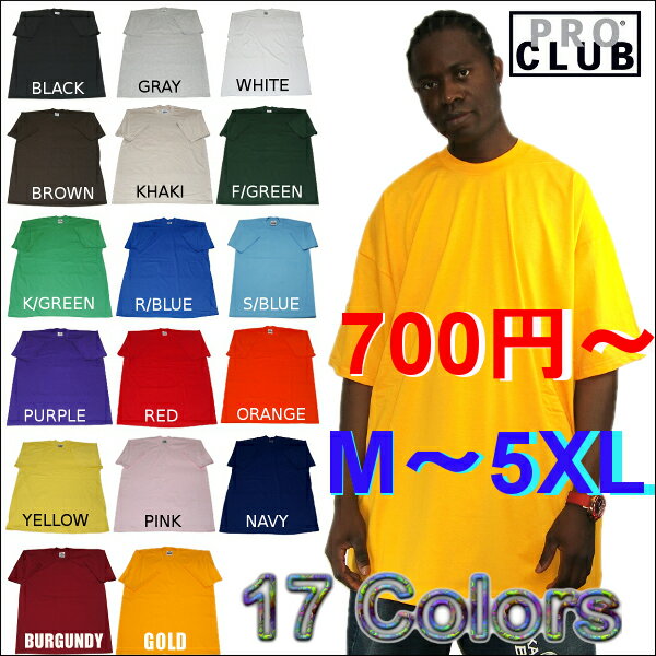 PRO CLUB (プロクラブ) 【全17色】【5XL】[M〜4XLもございます]ヒップホップ衣装　ダンス　衣装HEAVY WEIGHT(ヘビーウェイト)PROCLUB 無地/プレーン 半袖Tシャツ(S/S TEE)大きいサイズ 大きいサイズスノボー ウェア インナー 作業着M L LL 2L 3L 4L 5L