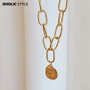コイン風モチーフチェーンネックレス・p127288 レディース 【acc】【韓国 ファッション アクセサリー ジュエリー ネックレス コイン モチーフ チェーン ボールド ゴールド チェーンネックレス カジュアル 秋 春】【STYLE】