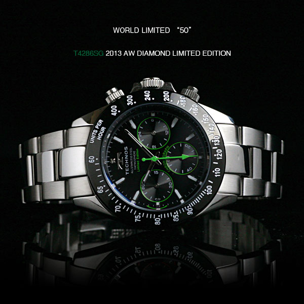 DIAMOND LIMITED GREEN/ORANGE 世界限定モデル TECHNOS テクノス クロノグラフ メンズ 腕時計 T4286SG/T4286SB [D]