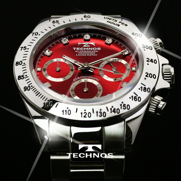 TECHNOS テクノス クロノグラフ ジルコニア・リミテッド 限定モデル メンズ 腕時計 T4102SR レッド 【バンド調整工具ブレゼント】