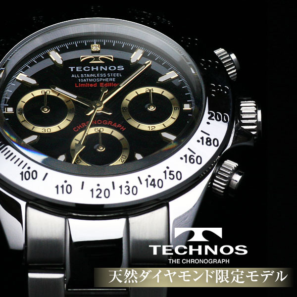 ダイヤモンド仕様 完全限定モデル TECHNOS テクノス クロノグラフ 限定モデル メンズ 腕時計 T4166SH★☆★レビューを書いて送料無料！☆★☆スーツにもカジュアルにも！人気のメンズ腕時計♪