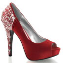 取寄 PLEASER プリーザー 厚底 ハイヒール パンプス レディース メンズ ピープトゥ 12.5cm ヒール ルージュ サテン ゴージャス ラインストーン 大きいサイズ 靴 イベント 仮装 女装 男装 パーティー 春 夏 秋 冬 コスプレ LOLITA-08 LOL08/ROUSA