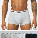 エイソス ASOS asos ASOS DESIGNショートトランクス、ホワイトとグレーのスラブマール、ブランドウエストバンド3パック アンダーウェア 下着 メンズ 男性 インポートブランド