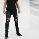ASOSセレクト One Above Another asos ASOS エイソス メンズ ブラック&ゴールド スパンコール付き スキニー ジーンズ 大きいサイズ インポート エクストリームスーパースキニーフィット スウェットパンツ ジーンズ ジーパン 20代 30代 40代 ファッション コーディネート