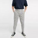 ASOS DESIGN スリム スマート ジョガーパンツ(ストーンチェックリネン) メンズ 男性 小さいサイズから大きいサイズまで 20代 30代 40代 ファッション コーディネート
