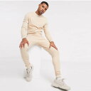 ASOS DESIGN マッスル トラックスーツ(ストライプリブ ベージュ) セットアップ 上下 パンツ ボトム メンズ 男性 20代 30代 40代 ファッション コーディネート