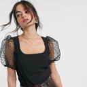 asos エイソス ドビー オーガンザ スリーブ付き スクエア ネックトップ 大人カジュアル レディース edm クラブ 衣装 ダンサー イベント 女性 20代 30代 40代 インポート ブランド