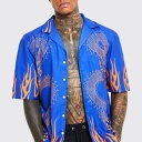 boohoo(ブーフー)BOOHOO ドロップリビアドラゴンフレイムスラブリビアシャツ メンズ 男性 インポートブランド 小さいサイズから大きいサイズまで 20代 30代 40代 プレゼント 誕生日
