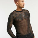 エイソス ASOS asos ASOSDESIGNニットメタリックメッシュジャンパーブラックヤーン トップス メンズ 男性 インポートブランド 小さいサイズから大きいサイズまで