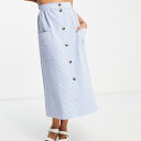 エイソス ASOS asos 青いシアサッカーのミディスカートを通してASOSデザインボタン スカート レディース 女性 インポートブランド 小さいサイズから大きいサイズまで