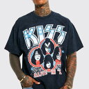 boohoo(ブーフー)BOOHOO オーバーサイズ キス ウォッシュド ライセンス Tシャツ メンズ 男性 インポートブランド 小さいサイズから大きいサイズまで 20代 30代 40代 プレゼント 誕生日